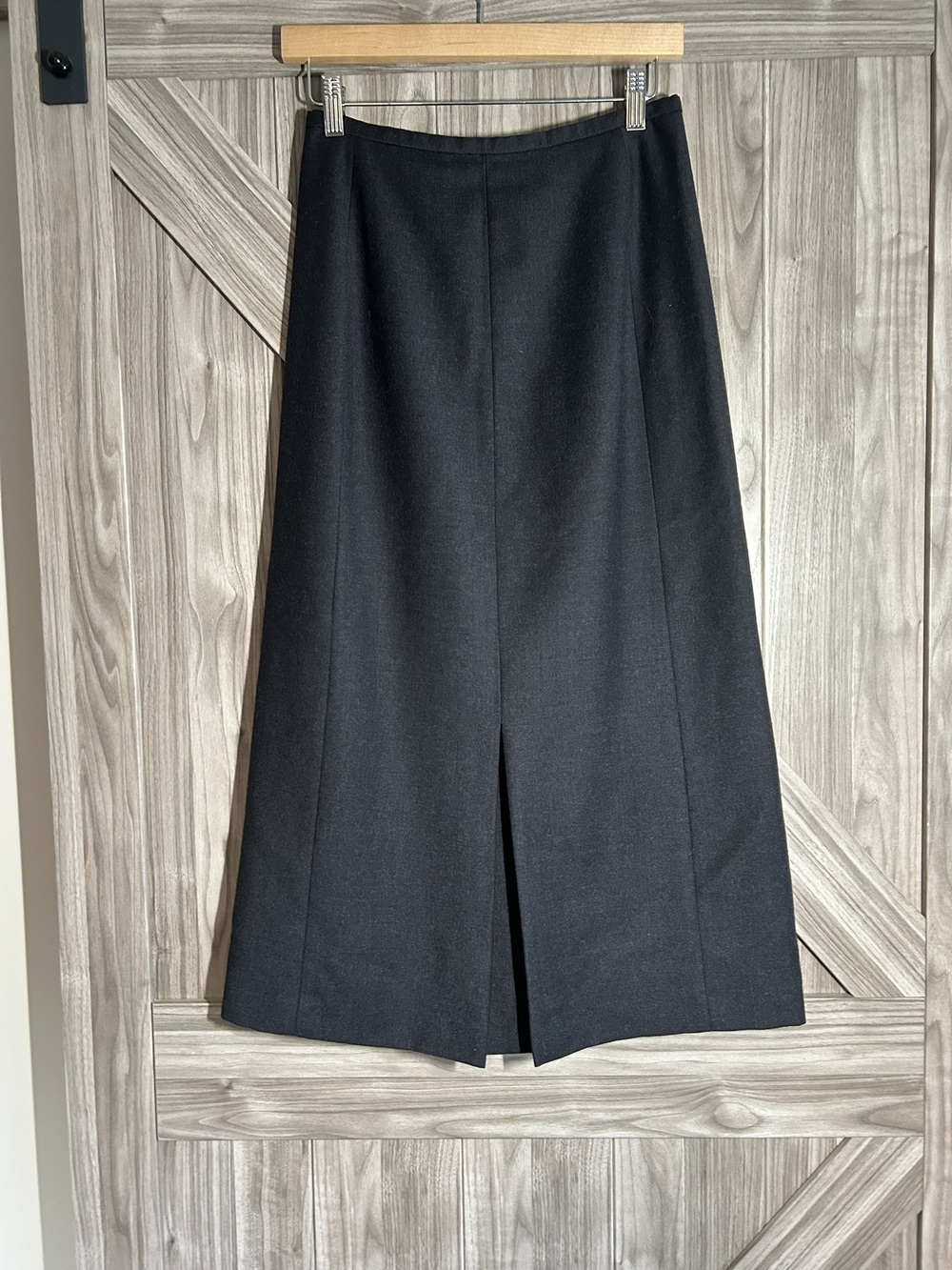VTG Braemar 100% Wool Charcoal Grey Midi Skirt Inverted Box Pleat 6P S